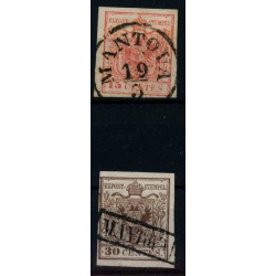 LOMBARDEI-VENETIEN 1850 2Stk.Marke:-15C, und -30C, Verschiedene MANTOVA