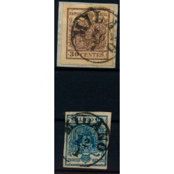 LOMBARDEI-VENETIEN 1850 2Stk.Marke:-30C, und 45C, MILANO