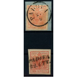 LOMBARDEI-VENETIEN 1850 2.Marke:15C PLATTENFEHLER im '5'! Versch. PADOVA