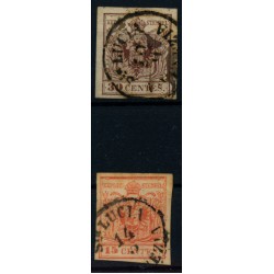 LOMBARDEI-VENETIEN 1850 2Stk.Marke:-30C, und -15C, Sta.LUCIA/in VENEZIA