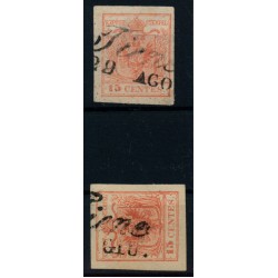 LOMBARDEI-VENETIEN 1850 2Stk.Marke:beide 15C, MP, Type III. TIENE