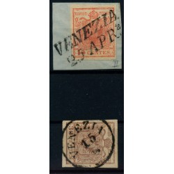 LOMBARDEI-VENETIEN 1850 2Stk.Marke:-15C, U.M.! -30C, Versch. VENEZIA