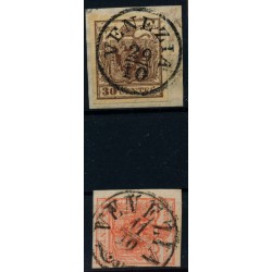 LOMBARDEI-VENETIEN 1850 2Stk.Marke:-30C, und -15C, Verschiedene VENEZIA