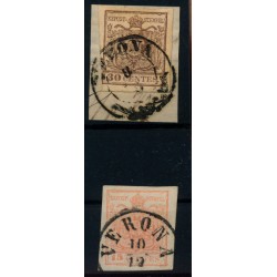 LOMBARDEI-VENETIEN 1850 2Stk.Marke:30C und 15C, Verschiedene VERONA