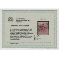 LOMBARDEI-VEN 1850 15C, ZIEGELROT! DIAGONALE PAPIERFALTE! VENEZIA VÖB