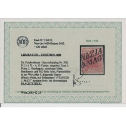 LOMBARDEI-VEN 1850 15C, ZIEGELROT! DIAGONALE PAPIERFALTE! VENEZIA VÖB