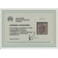 LOMB-VENETIEN 1850 30C, GELBBRAUN! MP, Type III. PAPIERKORN! VICENZA VÖB