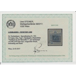 LOMBARDEI-VENETIEN 1850 45C, HP, TYPE I.! PLATTENFEHLER! MILANO, VÖB