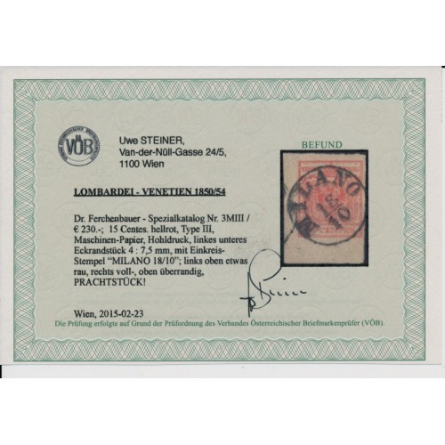 LOMBARDEI-VEN 1850 15C HOHLDRUCK! ECKRAND:4:7,5mm! Kw:230,-€! MILANO VÖB