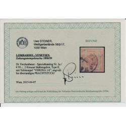 LOMB-VEN 1858/59 2kr, Zeitungsstempelmarke, BLAßZIEGELOT! VERONA, VÖB! P
