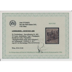 LOMBARDEI-VENETIEN 1850 30C, DUNKELBRAUN! P.F.! UDINE, Uwe STEINER Bef.