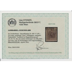 LOMBARDEI-VENETIEN 1850 30C, GRAUBRAUN! HP, Type I. P.F. 150,-€! MILANO