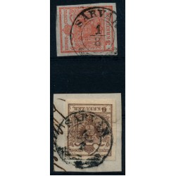 ÖSTERREICH 1850 2Stk.Marke:3kr und 6kr, beide HP, Type I. SÁRVáR (U) Mü:12P!