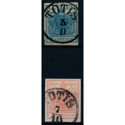 Österreich 1850 2Stk.Marke:-9kr, und -3kr, TOTIS (U) Mü:12P!