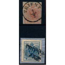 Österreich 1850 2Stk.Marke:-3kr, und -9kr, Verschiedene TRIENT (Tirol)