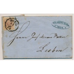 Österreich 1856 6kr, MP, Type III. Brief (Inhalt) WIEN nach LEOBEN.