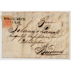 Österreich 185. 3kr, Brief-VORDERSEITE, HORAZDOVITZ (B) Mü:25P!-BUDWEIS