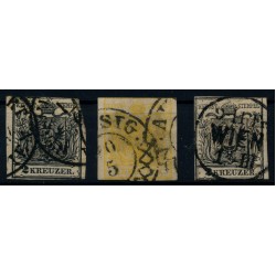 Österreich 1850 3Stk.Marke:-2kr, und -1kr, chromgelb -2kr, schwarz