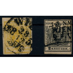Österreich 1850 2Stk.Marke:1kr, kadmiumgelb und 2kr, schwarz.