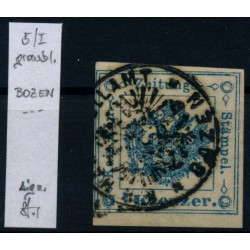 Österreich 1kr, graublau Zeitungsstempelmarke, Type I. BOZEN (Tirol) Sig