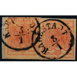 Österreich 1850 2*3kr PLATTENFEHLER:weißer Fleck über KREUZER! KARLSTADT