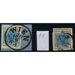 Österreich 1850 2Stk.Marke:beide 9kr, mit PLATTENFEHLERN! Interessant!