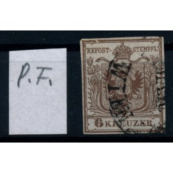 Österreich 1850 6kr, PLATTENFEHLERN:-Rahmenbruch oben! -bei STEMPEL!