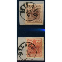 LOMBARDEI-VENETIEN 1850 2Stk.Marke:-30C und -15C, MILANO