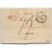 LOMBARDEI-VENETIEN 1845 AUSLANDS-Brief, MILANO nach LYON. ROTSTEMPELN!