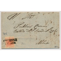 LOMBARDEI-VENETIEN 1852 15C, U.M.! Brief (Inhalt) CREMONA nach MILANO