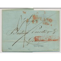 LOMBARDEI-VENETIEN 1843 Brief (PREISLISTE!) ROTSTEMPEL MILANO - GENOVA