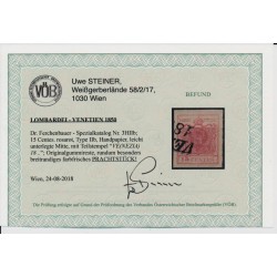 LOMBARDEI-VENETIEN 1850 15C, ROSAROT! UNTERLEGTE MITTE! VENEZIA. VÖB! P