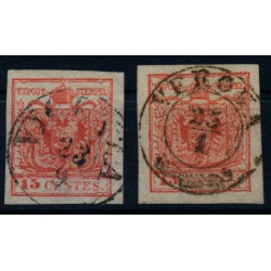 LOMBARDEI-VENETIEN 1850 2Stk. 15C, HP, Type III. VICENZA, VERONA. Signum