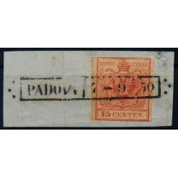 LOMBARDEI-VENETIEN 1850 15C, HP, Type I. PADOVA/7/9/50. Attraktiv!