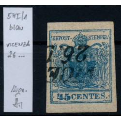 LOMBARDEI-VENETIEN 1850 45C, HP, TYPE I.! U.M.! VICENZA. STRAKOSCH Sig.