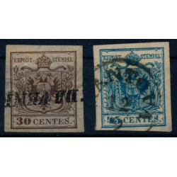 LOMBARDEI-VENETIEN 1850 2Stk.Marke mt Signum:-30C, FEINSTDRUCK! Und 45C