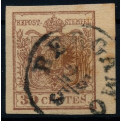 LOMBARDEI-VENETIEN 1850 30C, MP, Type III. RAND:4,5mm! KARTONP! BERGAMO