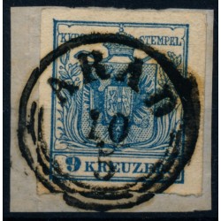 Österreich 1850 9kr, unten gerissen statt geschnitten. ARAD (U)