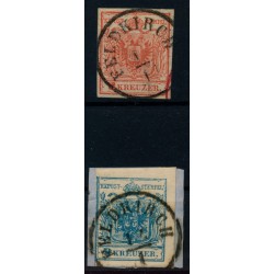 Österreich 1850 2Stk.Marke:-3kr, und -9kr, FELDKIRCH (V)