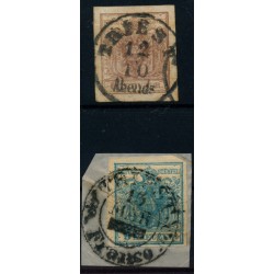 Österreich 1850 2Stk.Marke:-6kr, KARTONPAPIER! 9kr, Verschiedene TRIEST