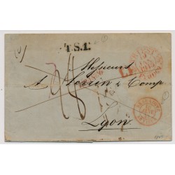 Österreich 1843 AUSLANDS-Brief mit ROTSTEMPEL TRIEST/Franco/43 nach LYON