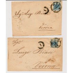 Österreich 185. 2Stk.Brief-VORDERSEITE! Beide mit 9kr, WIEN nach VERONA