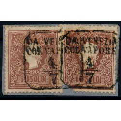LOMB-VEN 1858 2*10sld. FARBFLECKEN! SCHIFFSTEMPEL DA VENEZIA/COL VAPORE