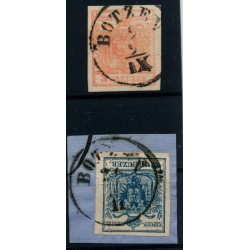 Österreich 1850 2Stk.Marke:-3kr, und -9kr, MP, Type III. BOTZEN (Tirol)