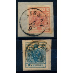 Österreich 1850 2Stk.Marke:3kr und 9kr, MP, Type III. SISSEK (Km) Schön!