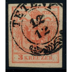Österreich 1850 3kr, HP, Type III. TETENY/12/12 (U) Mü:30P!