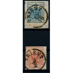 Österreich 1850 9kr und -3kr, HP, Type III. RANDDRUCK! TRIENT (Tirol)