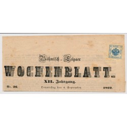 Österreich 1862 1kr, blau, Zeitungsstempelmarke auf Zeitungs-Teil