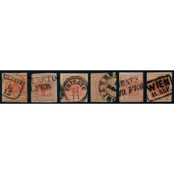 Österreich 1850 6Stk.Marken! Alle 3kr, HANDPAPIERE! Schöne FARBVARIANTE!