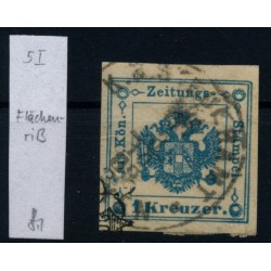 Österreich 1kr Zeitungsstempelmarke, Type I. FLÄCHENRIß! STRAKOSCH Sig.